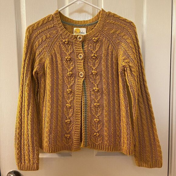 Mini Boden Cable Knit Cardigan Sweater Mustard Yellow Button Girls Size 11-12 - Picture 1 of 15